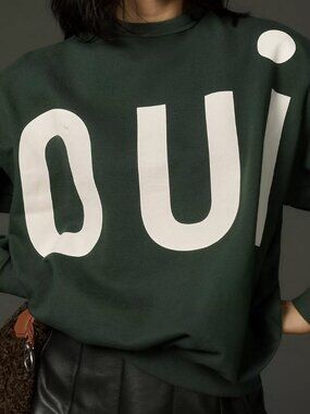 Clare V. Oui Crewneck Sweatshirt Forest Green Large